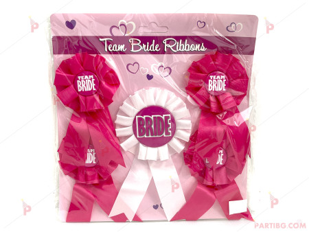 Медал/значка комплект от 5 броя за моминско парти с надпис "Bride to be" и "TEAM BRIDE"