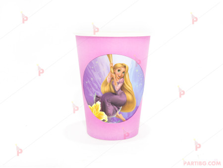 Чашки едноцветни в розово с декор Рапунцел