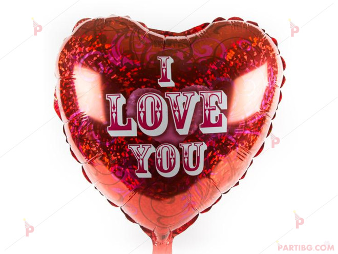 Фолиев балон във формата на сърце с надпис "I LOVE YOU" | PARTIBG.COM