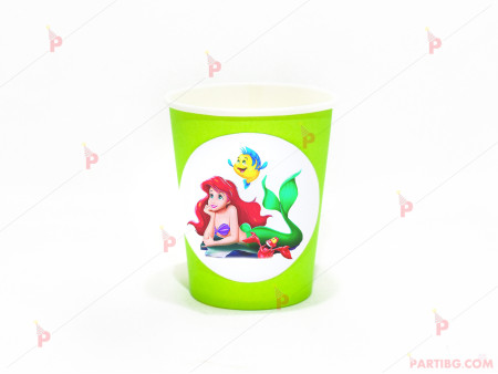 Чашки едноцветни в зелено с декор Ариел / The Little Mermaid