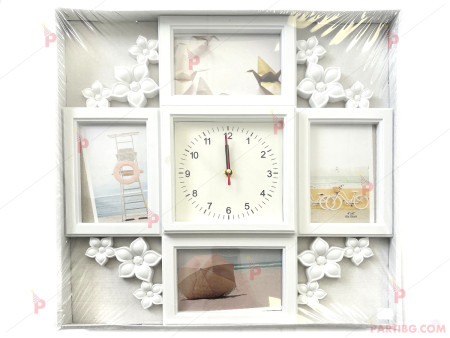 Часовник с рамки за снимки в бяло