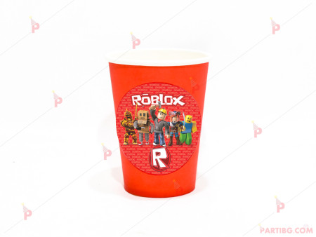 Чашки едноцветни в червено с декор Роблокс / Roblox