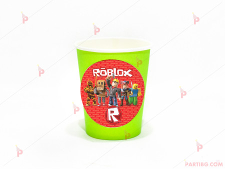Чашки едноцветни в зелено с декор Роблокс / Roblox
