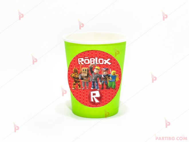 Чашки едноцветни в зелено с декор Роблокс / Roblox | PARTIBG.COM