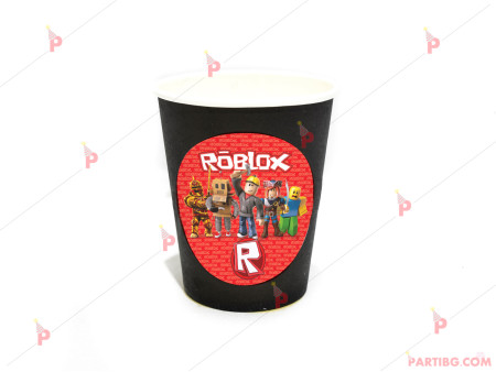 Чашки едноцветни в черно с декор Роблокс / Roblox