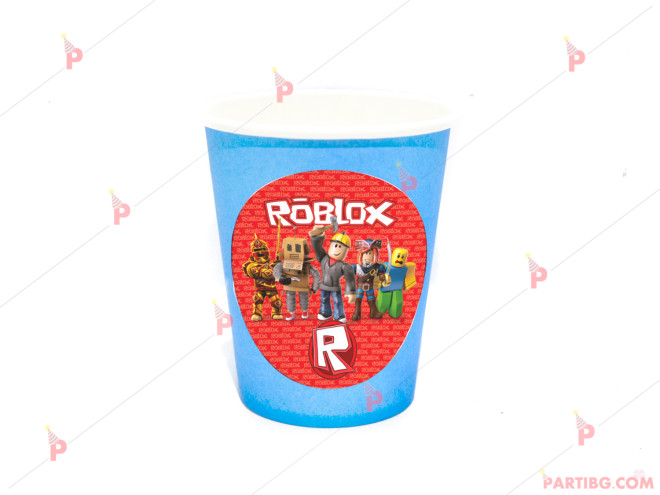 Чашки едноцветни в синьо с декор Роблокс / Roblox | PARTIBG.COM