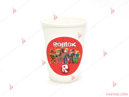 Чашки едноцветни в бяло с декор Роблокс / Roblox