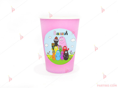 Чашки едноцветни в розово с декор Барбароните / Barbapapa