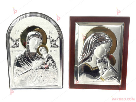 Икона Богородица с Младенеца със сребърно покритие / 1 брой