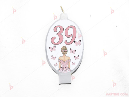 Свещичка за рожден ден персонализирана с декор Момиче в розово