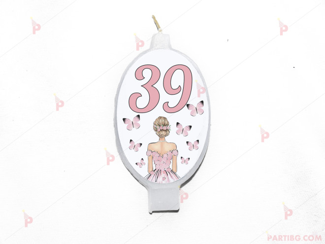 Свещичка за рожден ден персонализирана с декор Момиче в розово | PARTIBG.COM