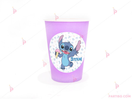 Чашка едноцветна в лилаво с декор Стич / Stitch