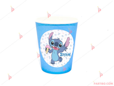 Чашка едноцветна в синьо с декор Стич / Stitch