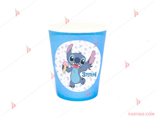 Чашки едноцветни в синьо с декор Стич / Stitch