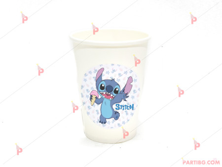 Чашка едноцветна в бяло с декор Стич / Stitch
