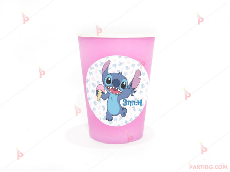 Чашка едноцветна в розово с декор Стич / Stitch