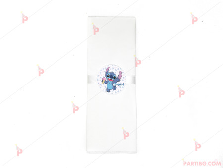 Салфетка едноцветна в бяло и декор Стич / Stitch