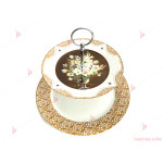 Стойка/поставка за кексчета и сладки порцеланова с декор цветя | PARTIBG.COM
