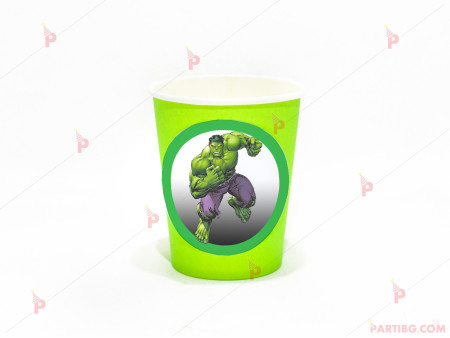 Чашки едноцветни в зелено с декор Хълк