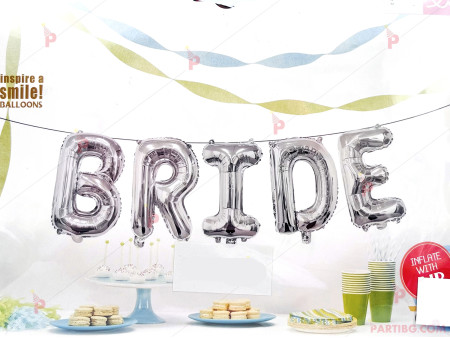 Фолиеви балони сребристи - надпис "Bride"