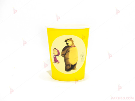 Чашки едноцветни в жълто с декор Маша и Мечока / Masha and The Bear