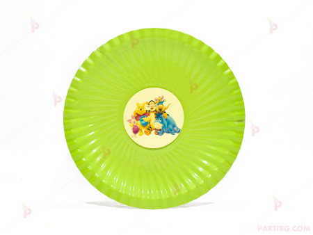 Чинийки едноцветни в зелено с декор Мечо Пух / Winnie-the-Pooh