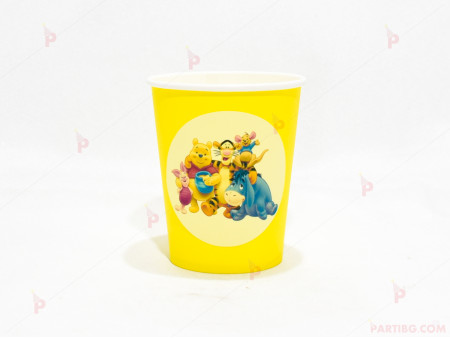 Чашки едноцветни в жълто с декор Мечо Пух / Winnie-the-Pooh