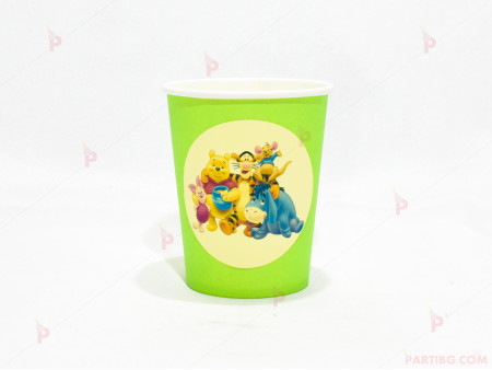 Чашки едноцветни в зелено с декор Мечо Пух / Winnie-the-Pooh