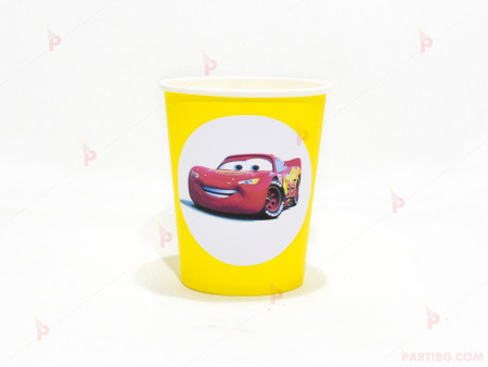 Чашки едноцветни в жълто с декор Колите / Cars