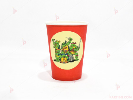 Чашки едноцветни в червено с декор Костенурките нинджа / Turtles