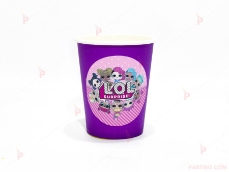 Чашки едноцветни в лилаво с декор Кукли ЛОЛ / LOL Surprise 