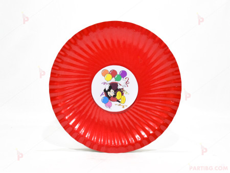 Чинийки едноцветни в червено с декор Мики Маус / Mickey Mousee 2