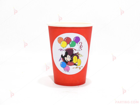Чашки едноцветни в червено с декор Мики Маус / Mickey Mousee 2