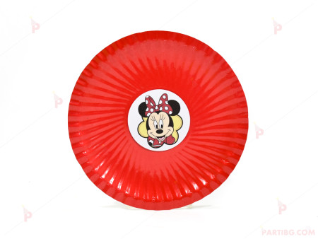 Чинийки едноцветни в червено с декор Мини Маус / Minnie Mousee
