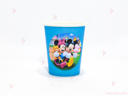 Чашки едноцветни в синьо с декор Мини и Мики Маус