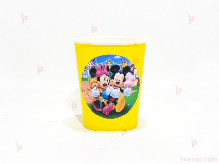 Чашки едноцветни в жълто с декор Мини и Мики Маус