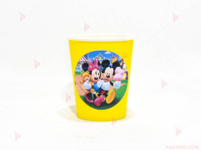 Чашки едноцветни в жълто с декор Мини и Мики Маус | PARTIBG.COM