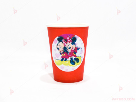Чашки едноцветни в червено с декор Мини и Мики Маус 2