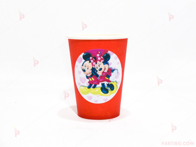 Чашки едноцветни в червено с декор Мини и Мики Маус 2 | PARTIBG.COM