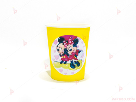 Чашки едноцветни в жълто с декор Мини и Мики Маус 2