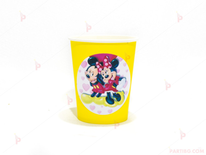 Чашки едноцветни в жълто с декор Мини и Мики Маус 2 | PARTIBG.COM