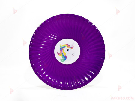 Чинийки едноцветни в лилаво с декор Еднорог / Unicorn