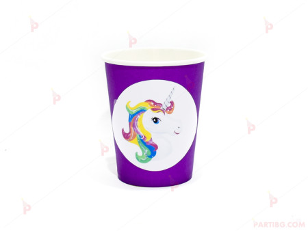 Чашки едноцветни в лилаво с декор Еднорог / Unicorn
