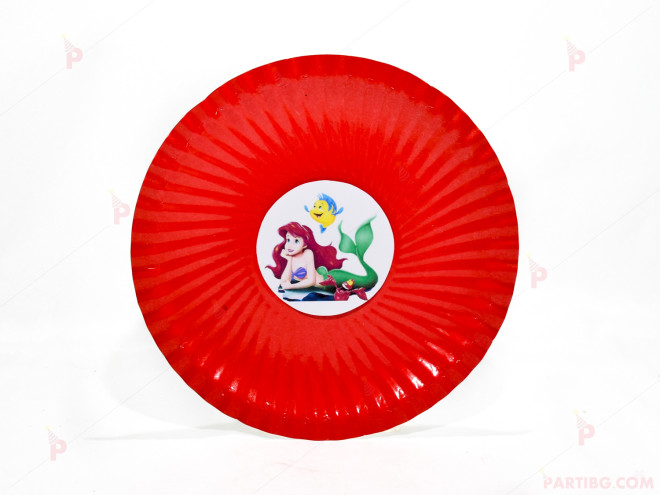 Чинийки едноцветни в червено с декор Ариел / The Little Mermaid | PARTIBG.COM