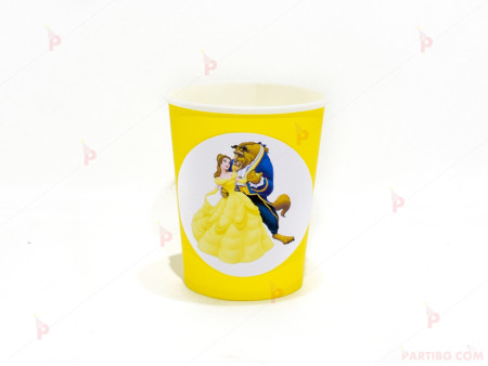 Чашки едноцветни в жълто с декор Красавицата и Звярът / Beauty and the Beast