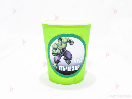 Чашки едноцветни в зелено с декор Хълк