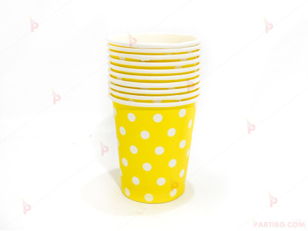 Чашки к-т 10бр. жълти с бели точки