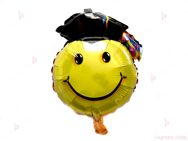 Фолиев балон усмивка с абсолвентска шапка малък | PARTIBG.COM