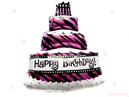 Фолиев балон торта с надпис "Happy Birthday"