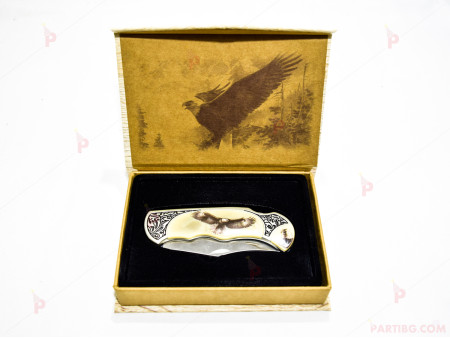 Джобен нож с декор орел, в кутия